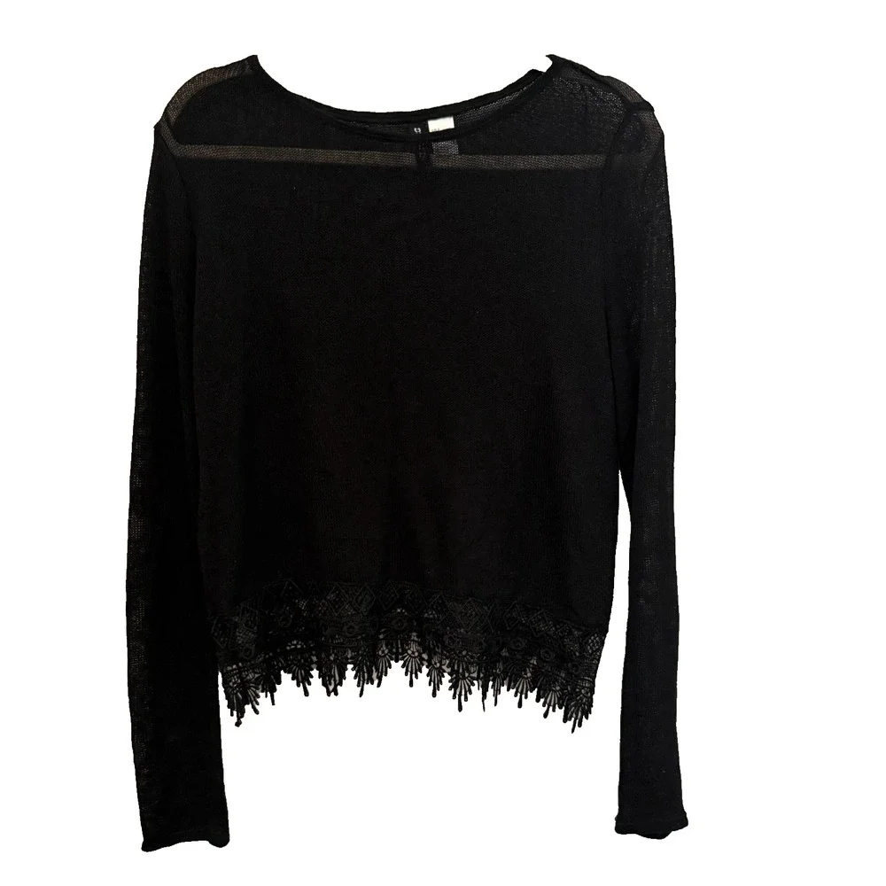 H&M Divided Black Sheer Knit Lace Hem Sweater Women’s Whimsygoth Emo Festival S